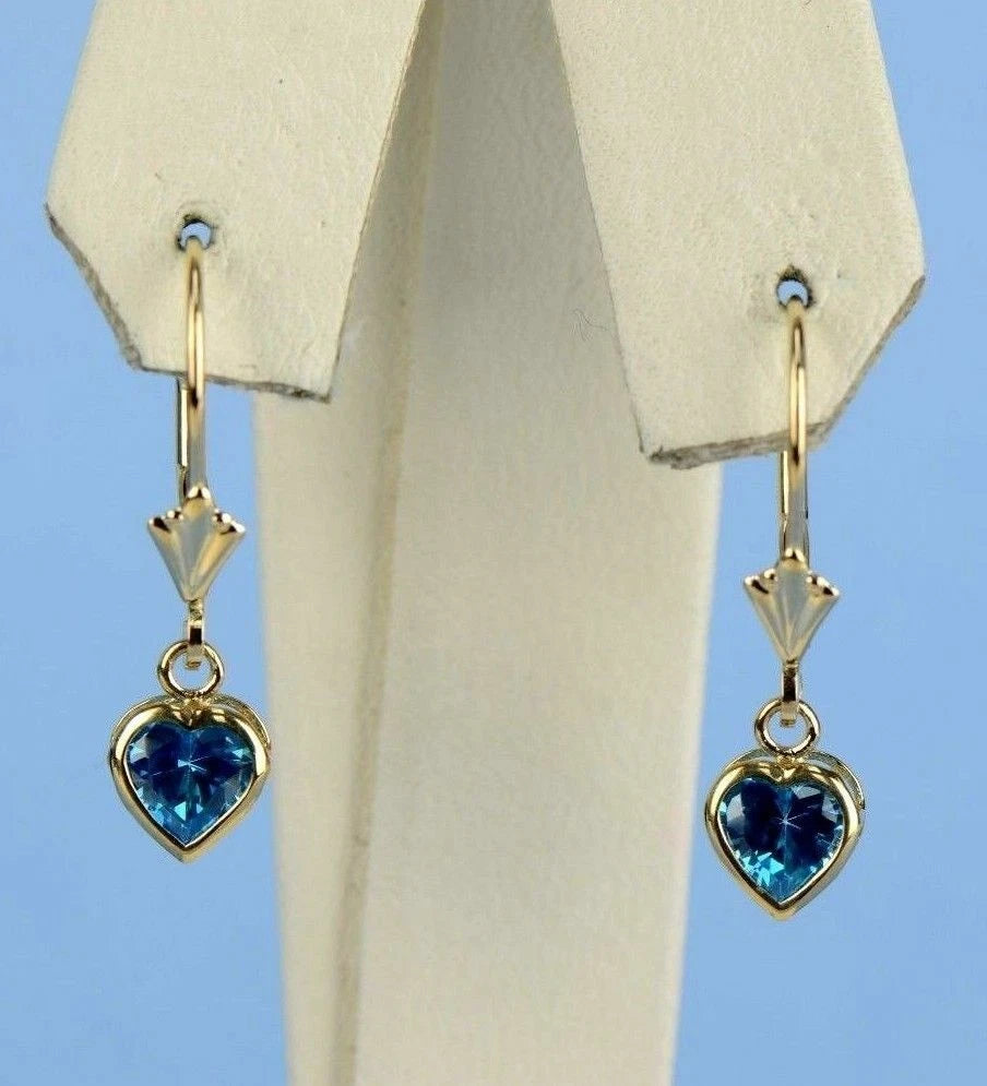14k White Gold Dangle Bezel Heart CZ Leverback Pierced Earrings Birthstone 5x5MM