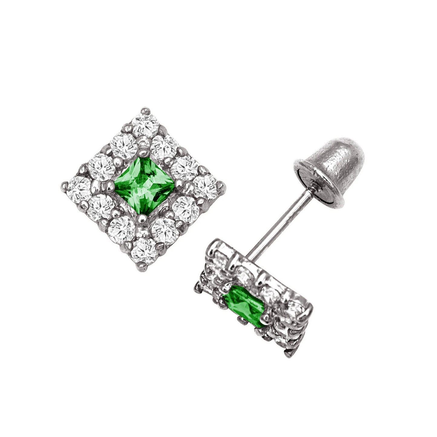 14k Yellow & White Gold CZ Birthstone Stud Screw Back Earrings for Women
