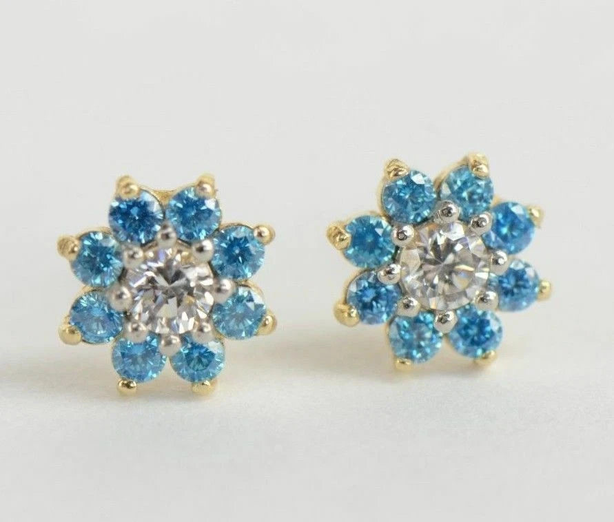 14k Yellow Gold Flower Stud Earrings with  Birthstone Screw Back