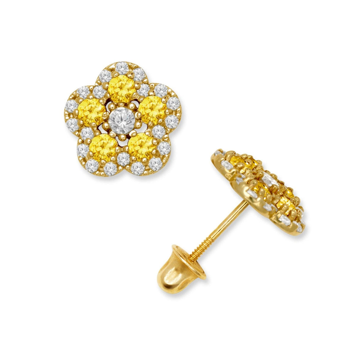 14K Yellow & White Gold Elegant Flower Earrings for Girls
