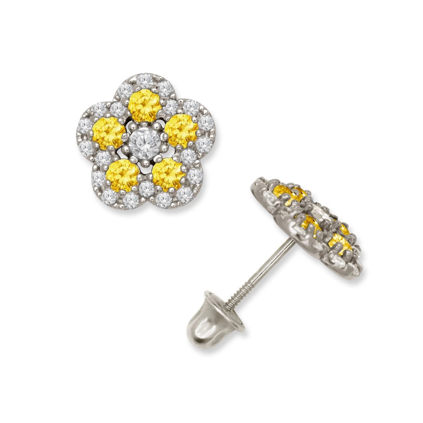 14K Yellow & White Gold Elegant Flower Earrings for Girls