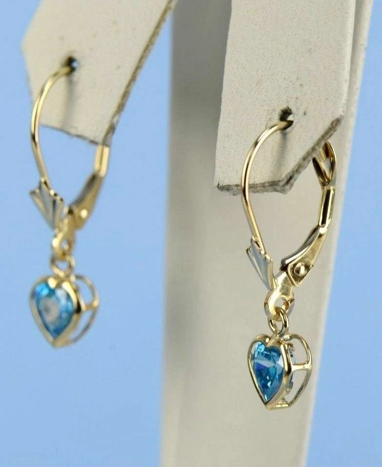 14k White Gold Dangle Bezel Heart CZ Leverback Pierced Earrings Birthstone 5x5MM