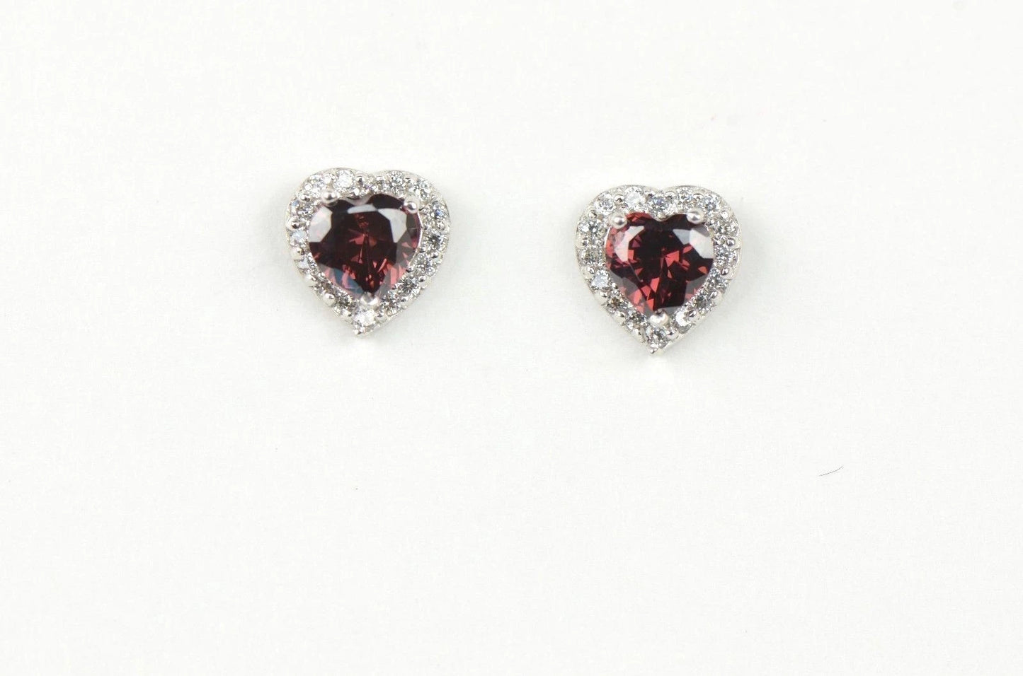 14k Solid White Gold Halo Heart Stud Earrings