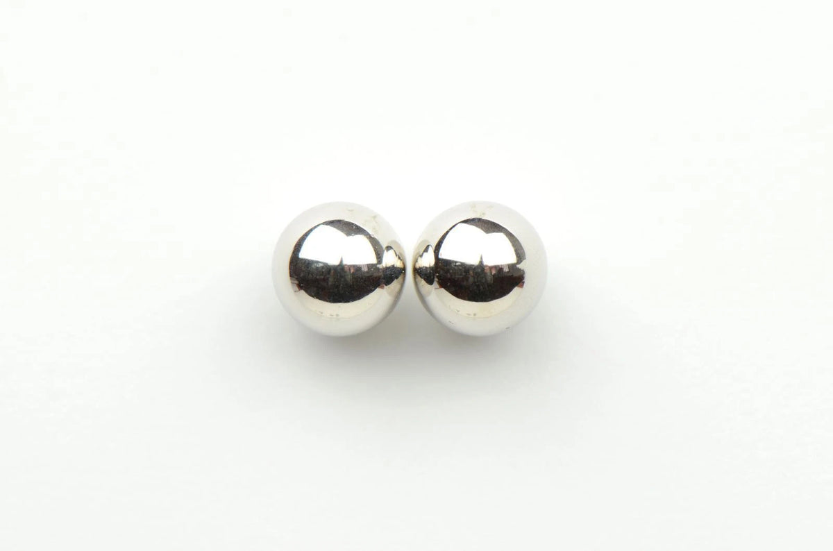 14k White Gold Ball stud earrings with screw back round High Polish