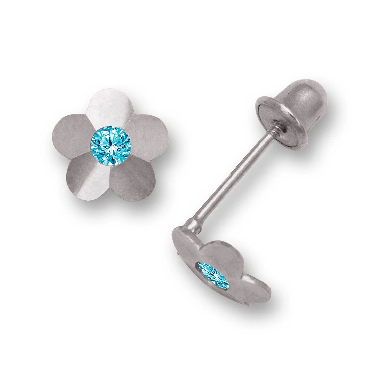 14K Yellow & White Gold Flower Screw Back Stud Earrings for Baby Girl