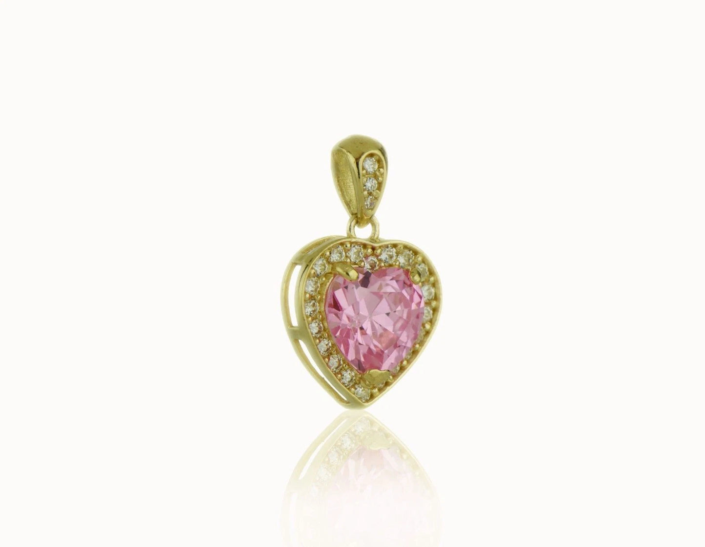 14k Yellow Gold CZ Halo Heart Pendant