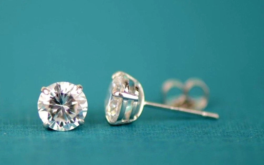 14k Heavy Basket White Gold Round AAA Quality CZ Stud with push back