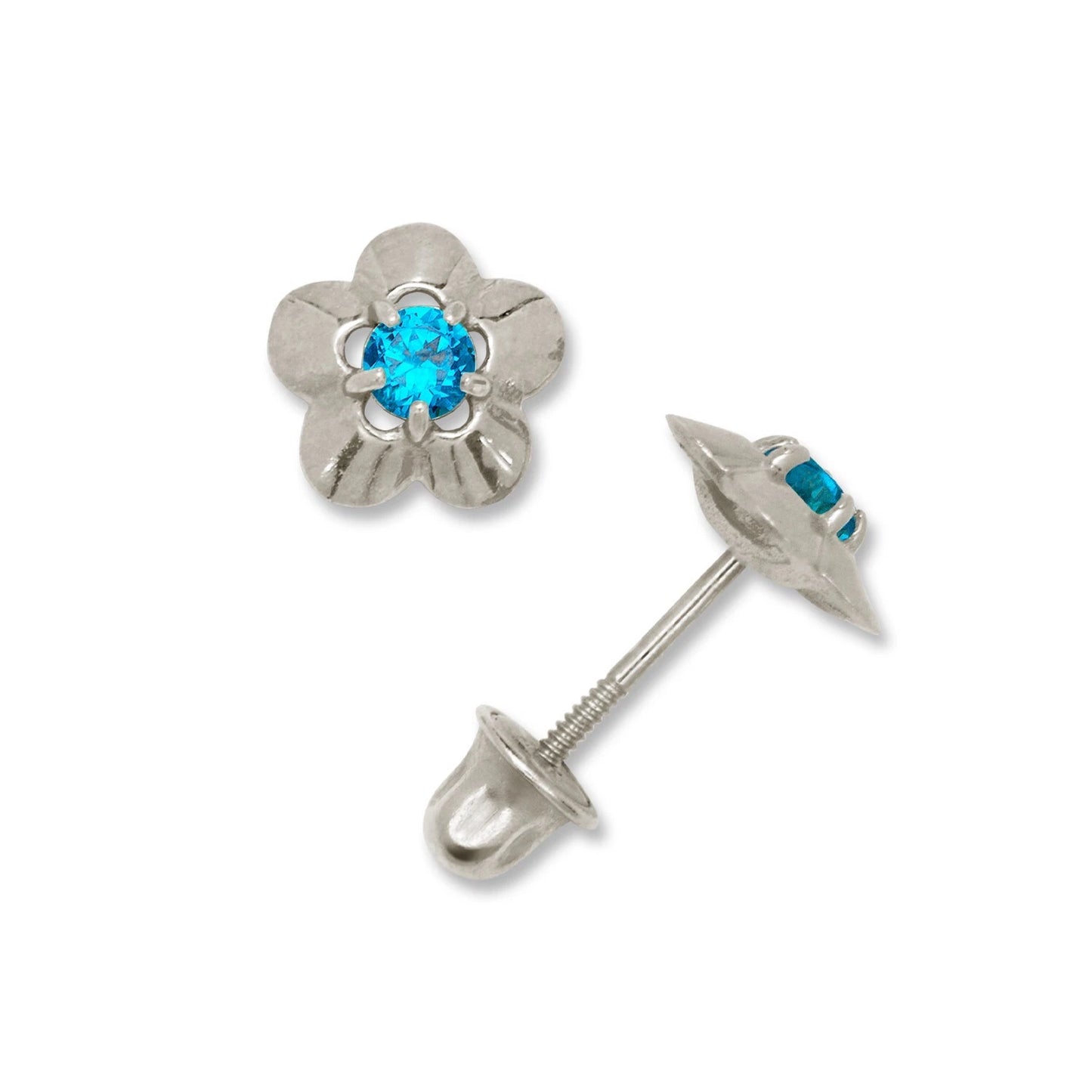 14K Yellow & White Gold Elegant CZ Flower Stud Earrings for Girls