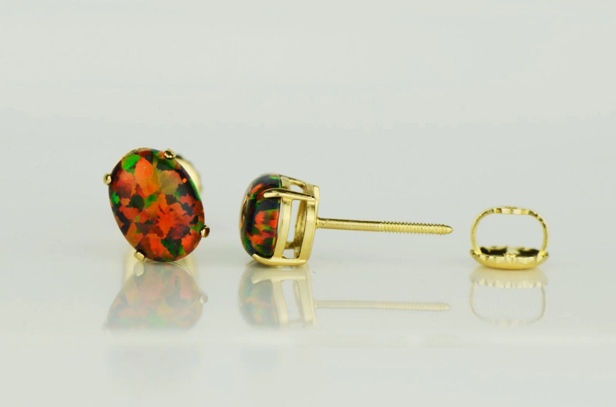 14k Yellow & White Gold Oval Opal Screw Back Stud Earrings for Earrings