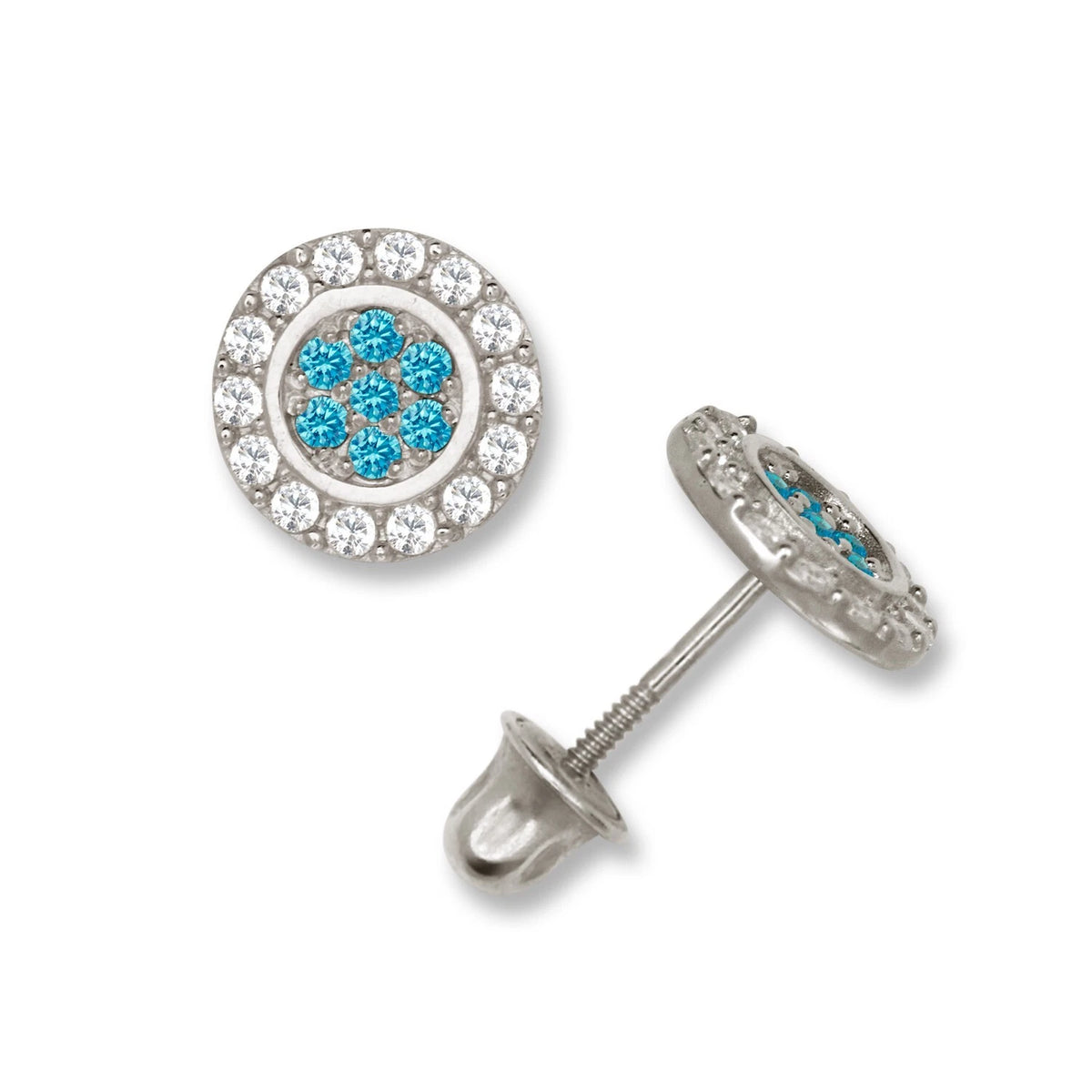 14K Yellow & White Gold Round Shaped Beutiful Screw Back Stud Earrings for Women