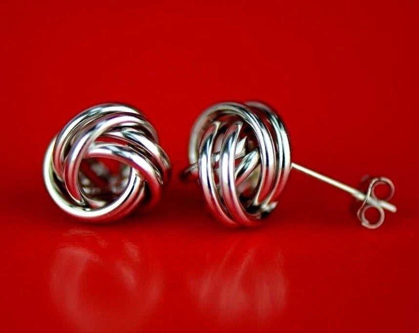 14K Yellow and White Gold Polished Love Knot Stud Earrings