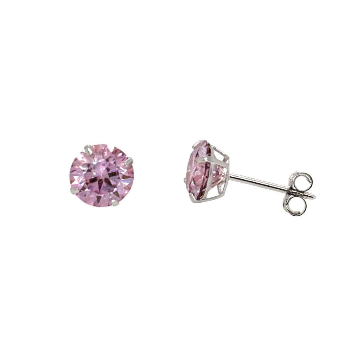 14K Gold GRA Certified D-VVS1 Round Pink Moissanite PushBack Studs Earrings