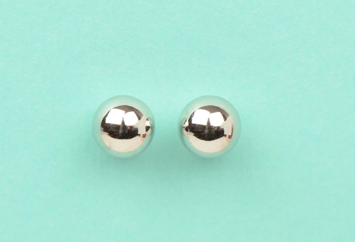 14k White Gold Ball stud earrings with screw back round High Polish
