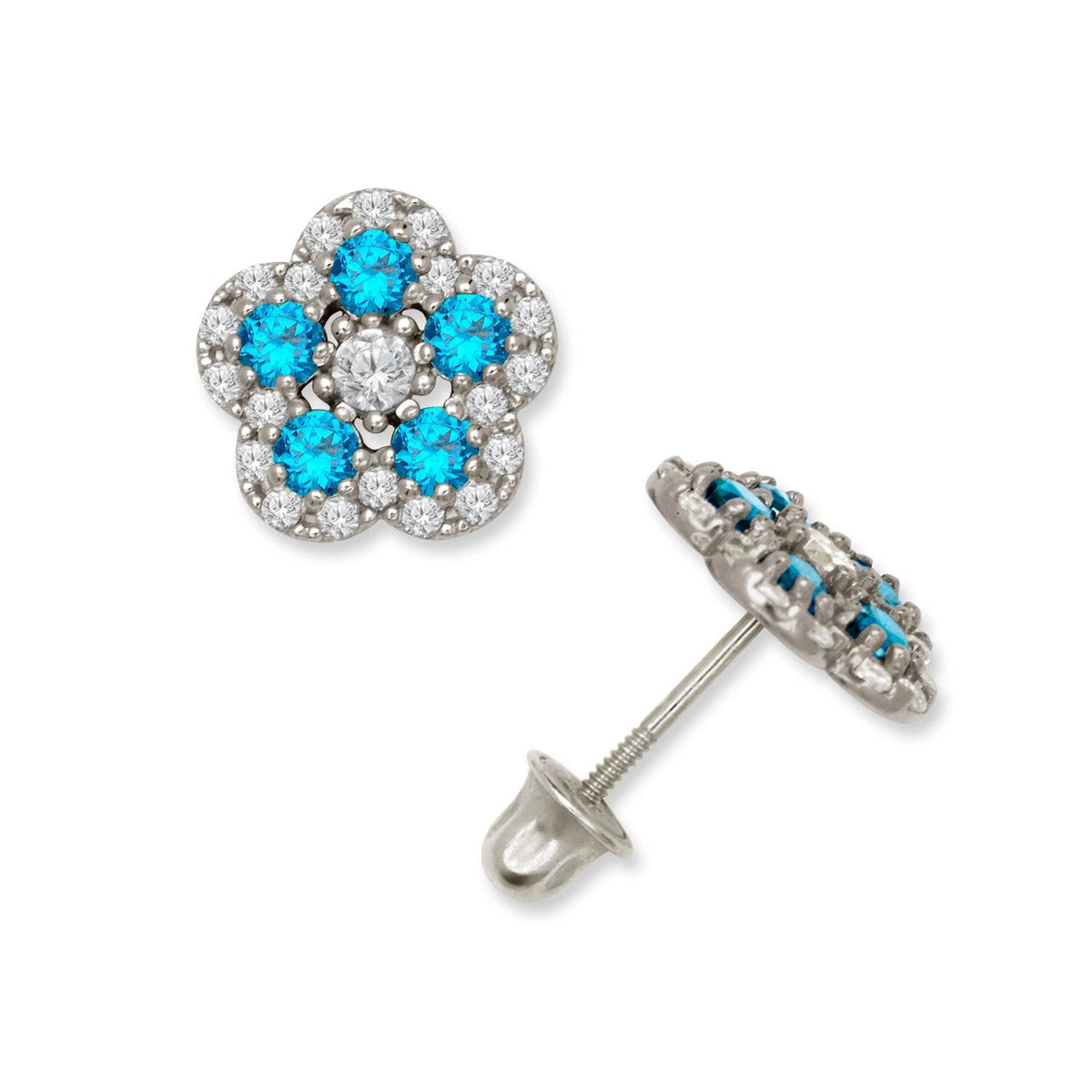 14K Yellow & White Gold Elegant Flower Earrings for Girls