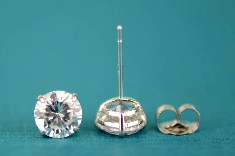 14k Heavy Basket White Gold Round AAA Quality CZ Stud with push back