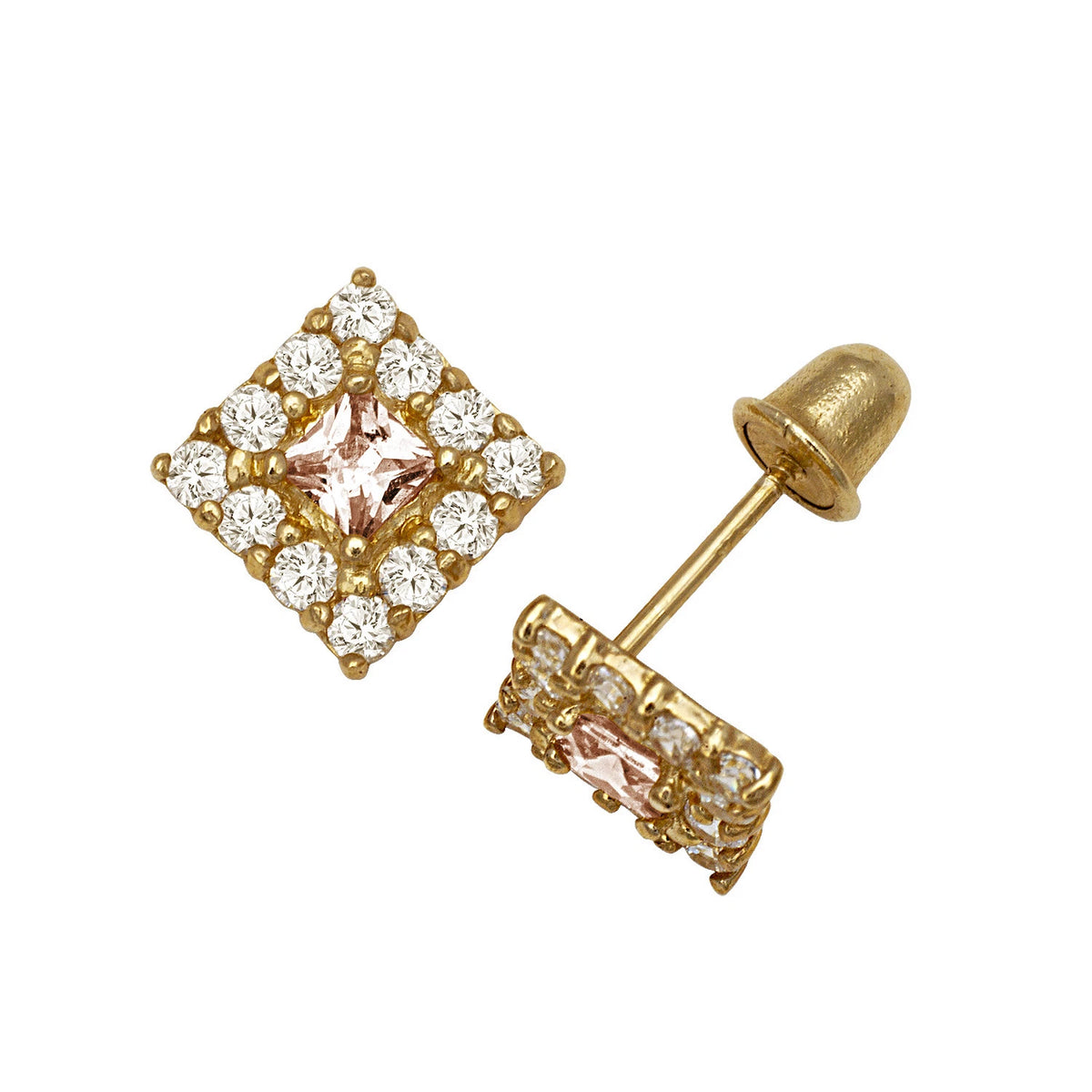 14k Yellow & White Gold CZ Birthstone Stud Screw Back Earrings for Women