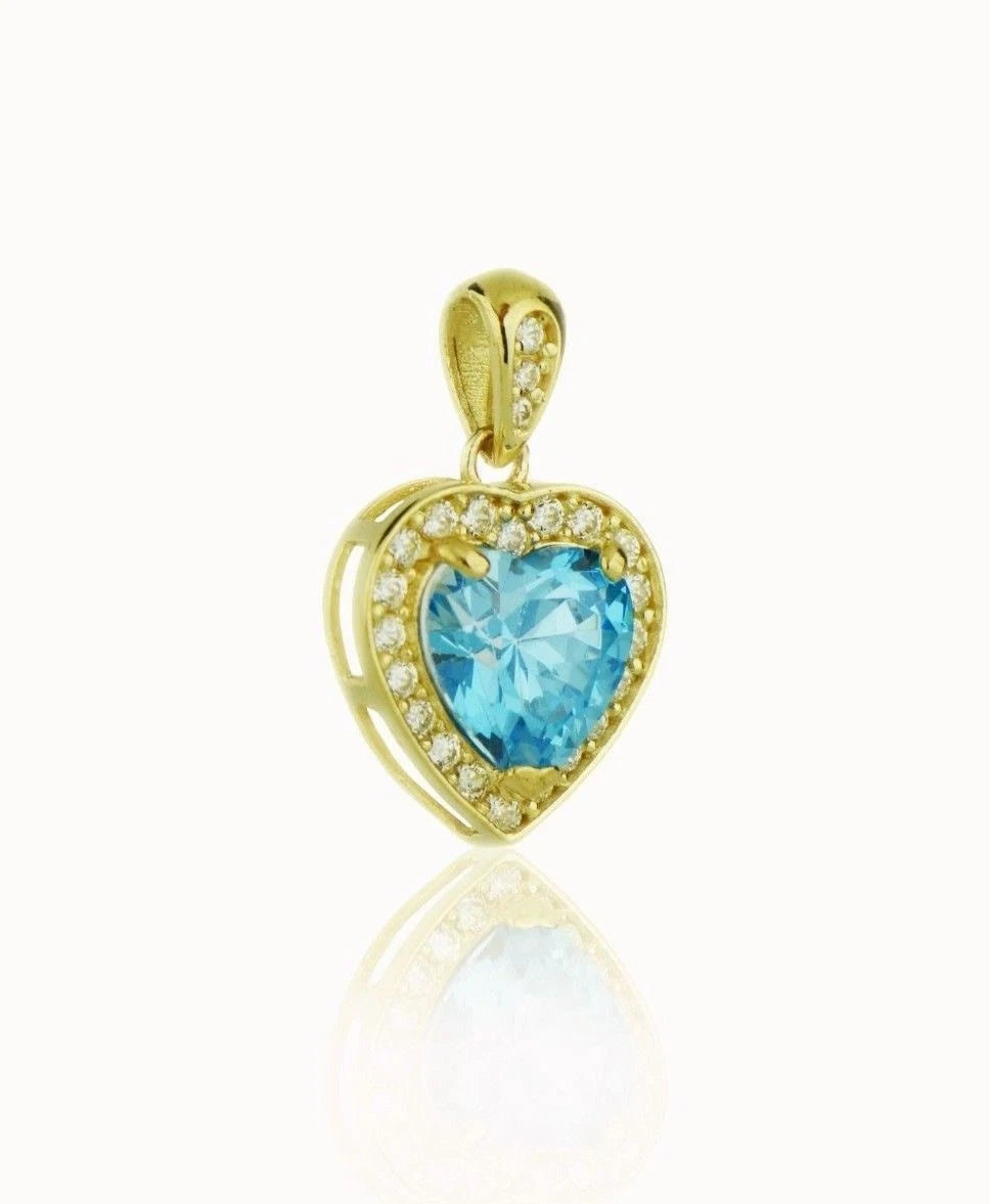 14k Yellow Gold CZ Halo Heart Pendant