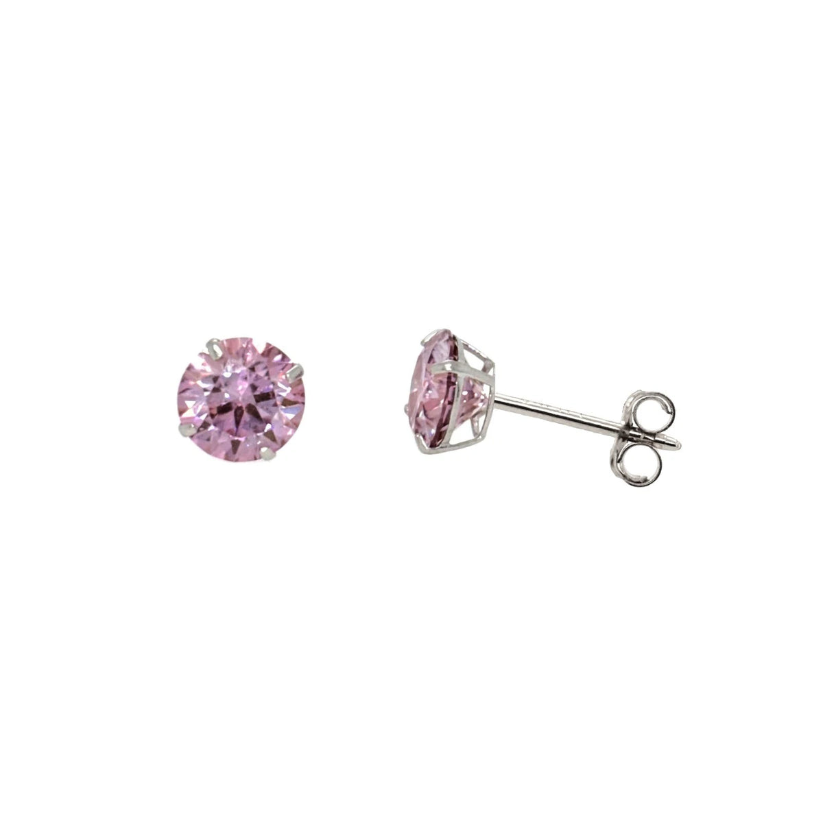 14K Gold GRA Certified D-VVS1 Round Pink Moissanite PushBack Studs Earrings