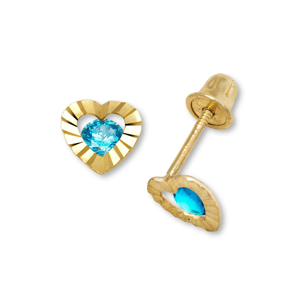 14K Yellow Gold Heart Shape Screw Back Stud Earrings for Girls