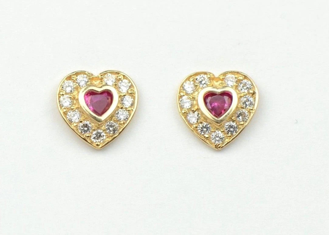 14K Yellow Gold Birthstone Heart with CZ Stud Earrings Screw Back