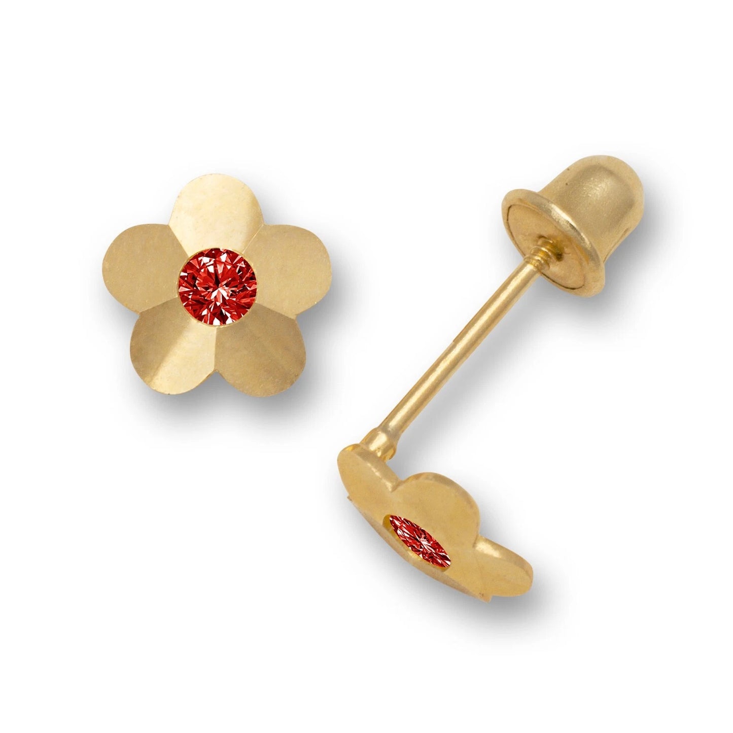 14K Yellow & White Gold Flower Screw Back Stud Earrings for Baby Girl