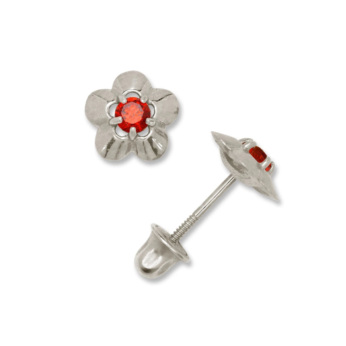 14K Yellow & White Gold Elegant CZ Flower Stud Earrings for Girls