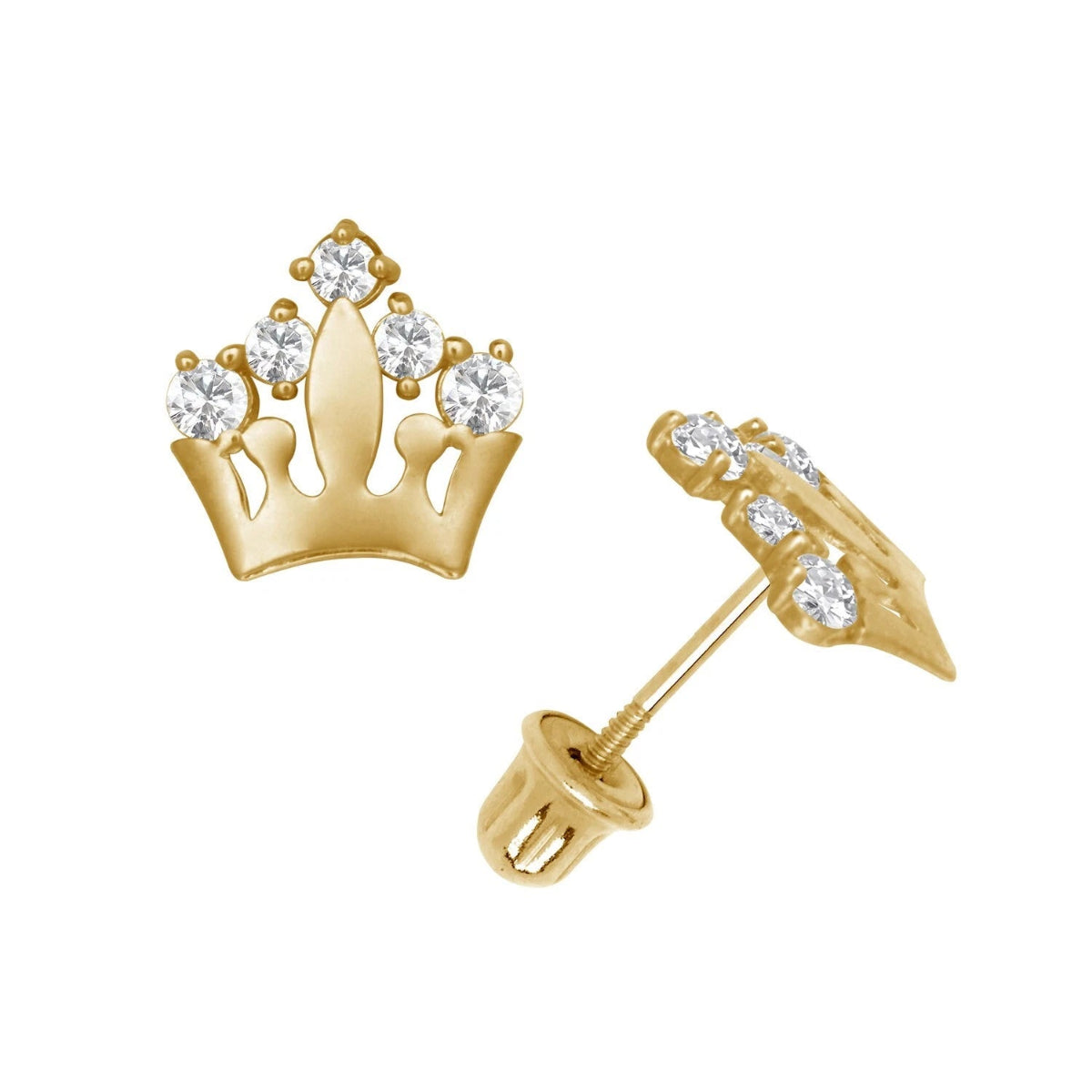 14K  Yellow & White Gold Unique CZ Crown Stud Earrings for Women
