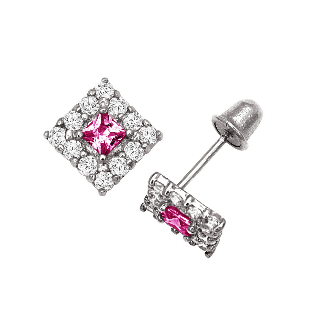 14k Yellow & White Gold CZ Birthstone Stud Screw Back Earrings for Women