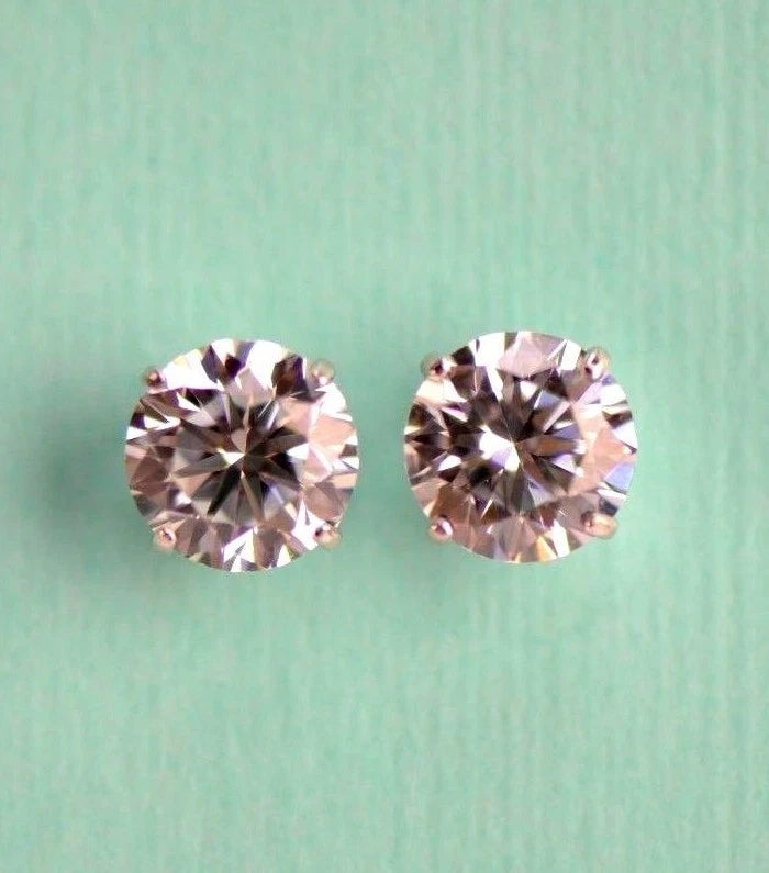 14k Heavy Basket White Gold Round AAA Quality CZ Stud with push back