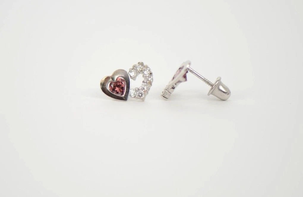 14K White Gold Double Heart Earrings