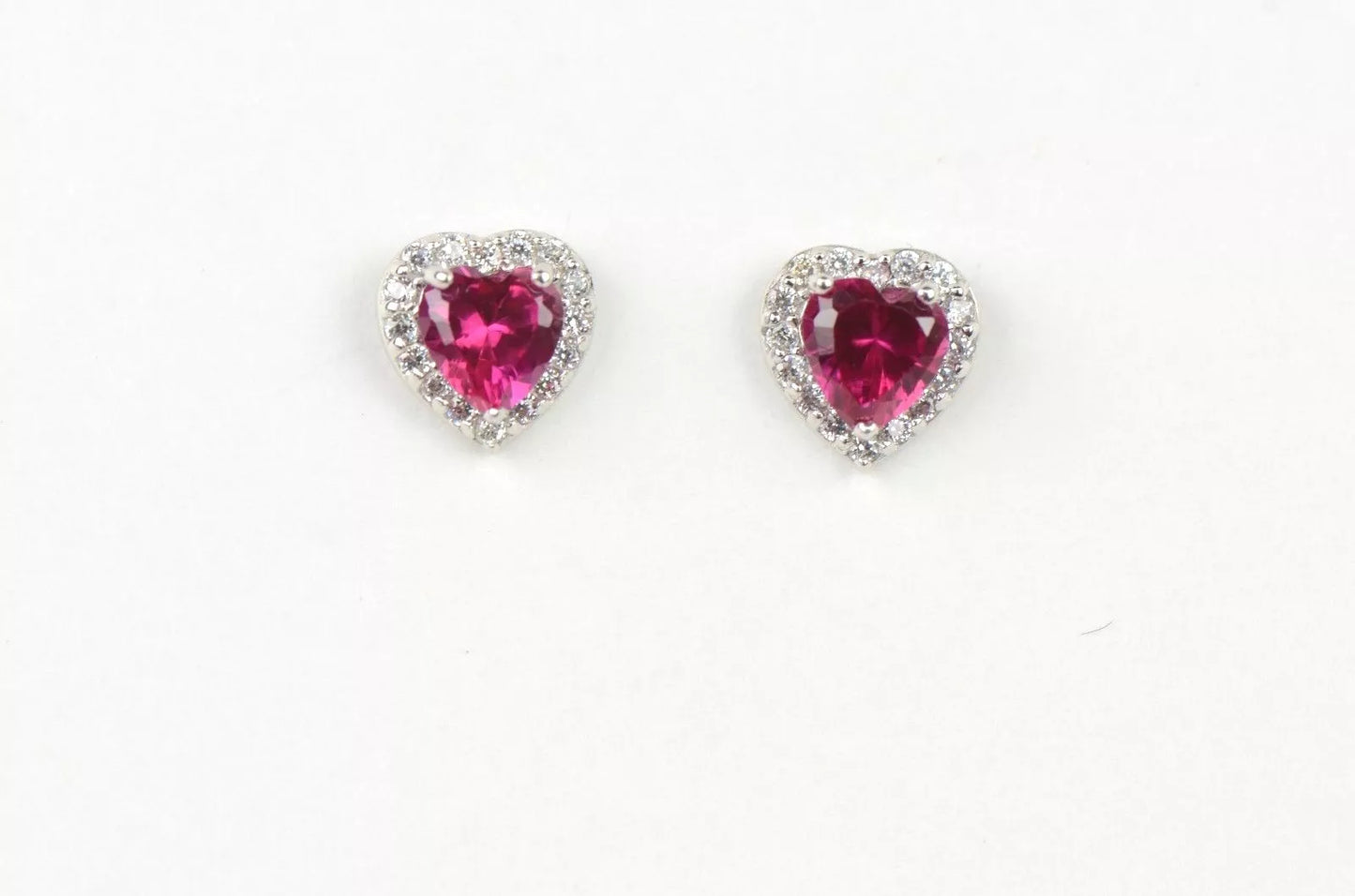 14k Solid White Gold Halo Heart Stud Earrings