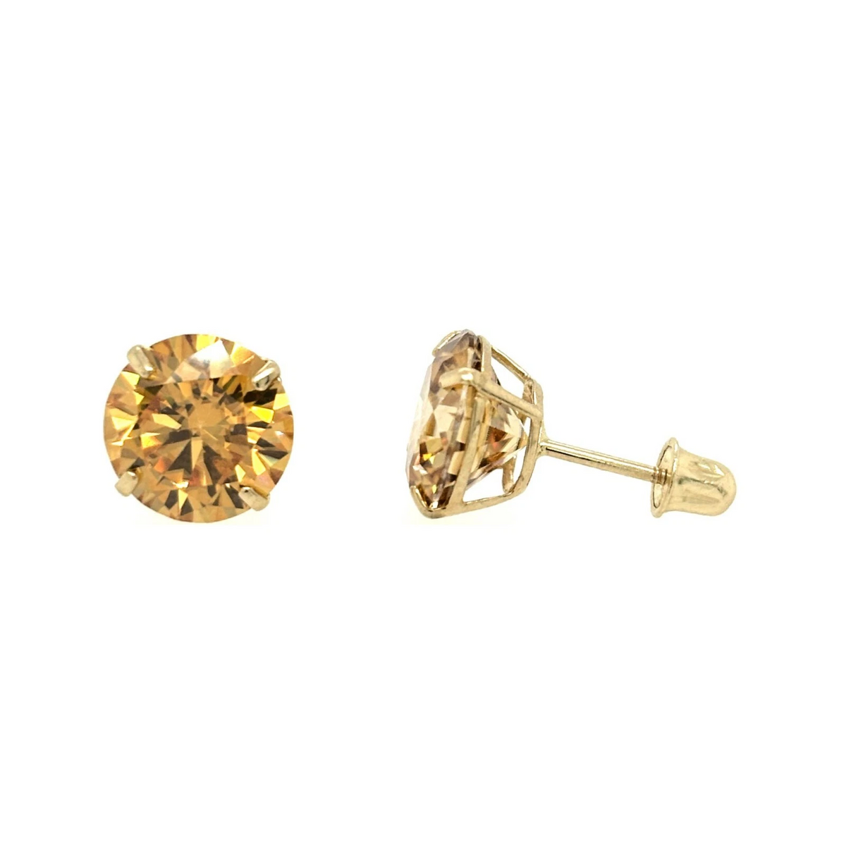 14K Gold Certified GRA D-VVS1 Round Champagne Moissanite Screw Back Studs Earrings