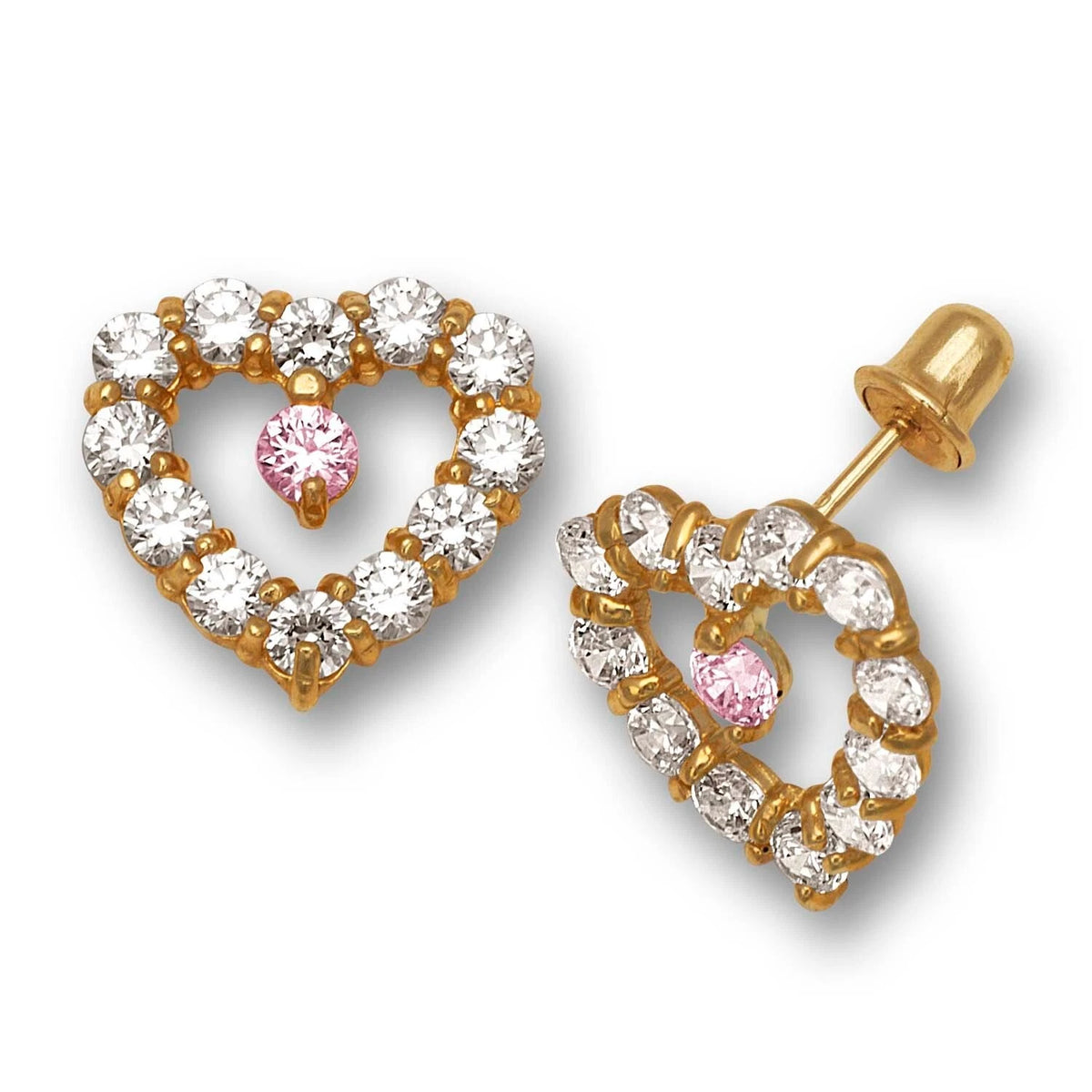 14K Yellow Gold Heart Shape Screw Back Earrings Set for Women