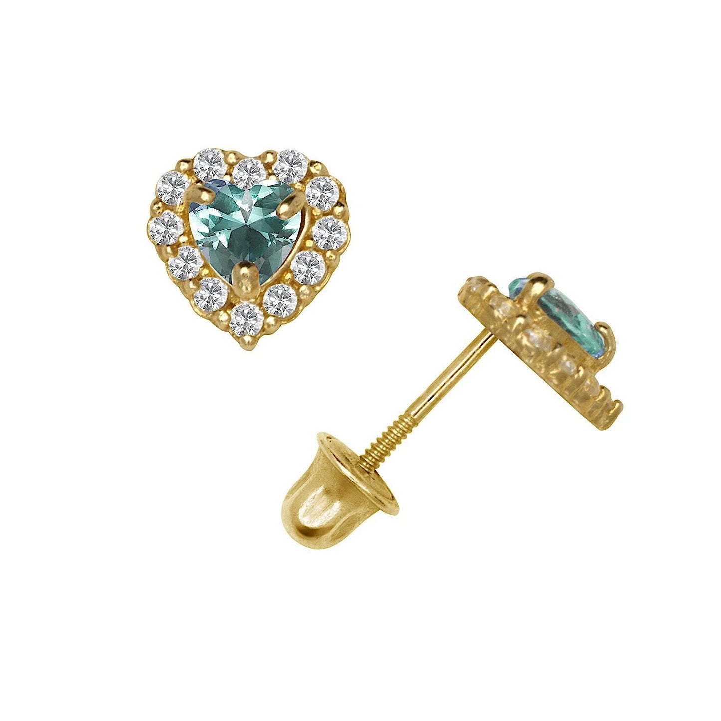 14K Yellow & White Gold Large Gorgeous CZ Heart Shaped Stud Earrings for Women