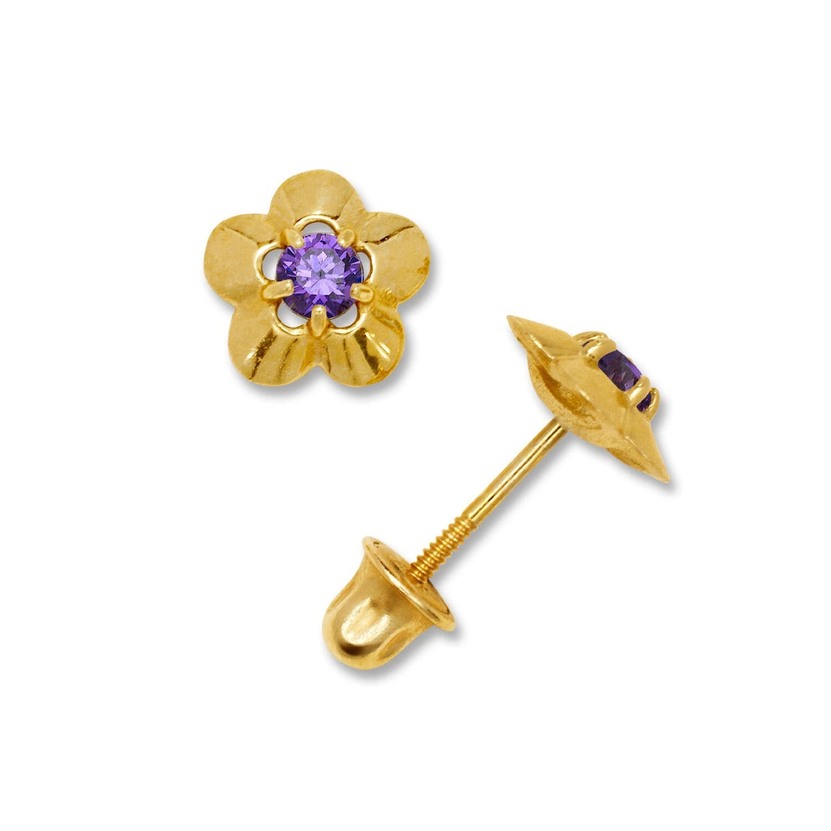 14K Yellow & White Gold Elegant CZ Flower Stud Earrings for Girls