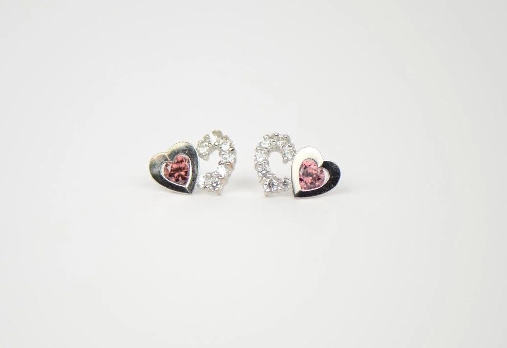 14K White Gold Double Heart Earrings
