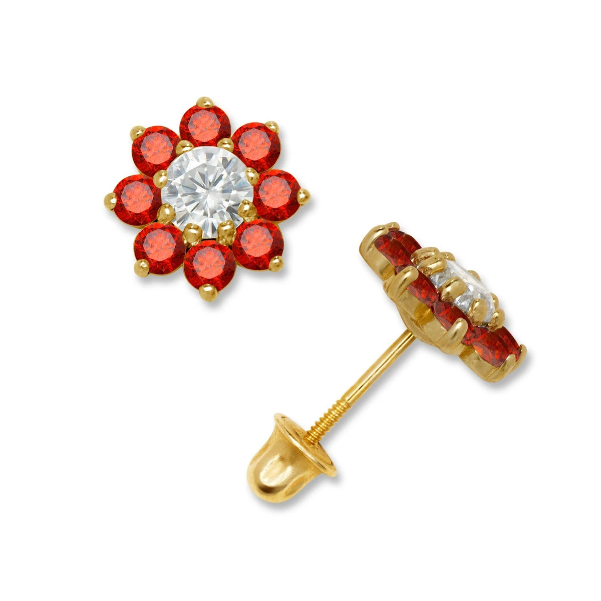 14K Yellow & White Gold Large Beautiful CZ Flower Stud Earrings for Women