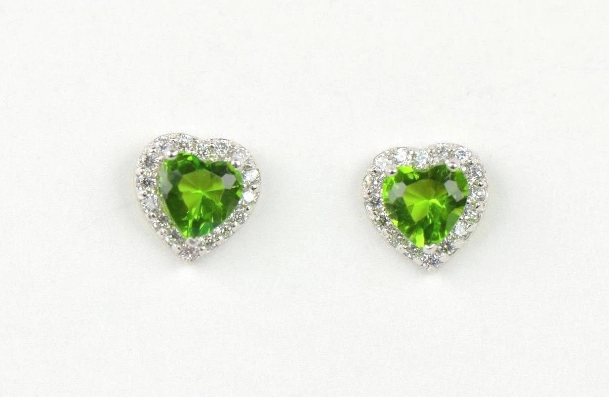 14k Solid White Gold Halo Heart Stud Earrings