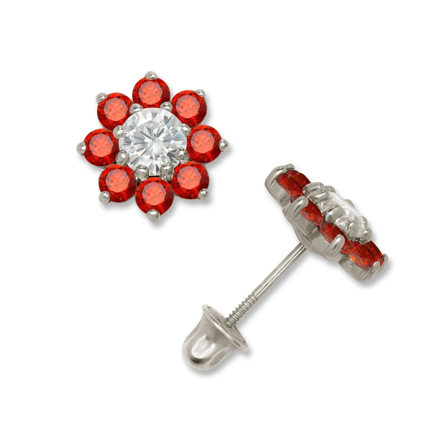 14K Yellow & White Gold Large Beautiful CZ Flower Stud Earrings for Women