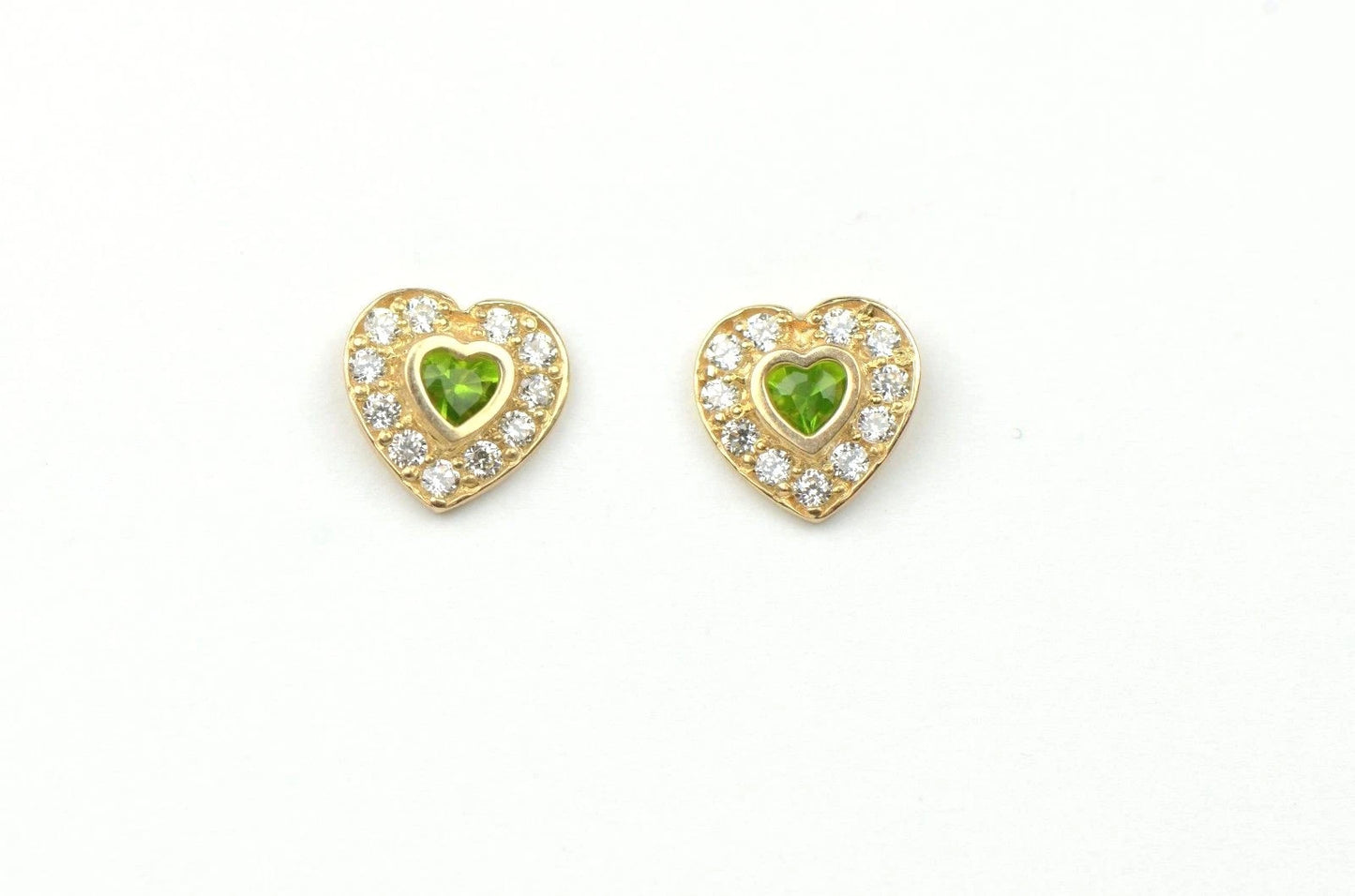 14K Yellow Gold Birthstone Heart with CZ Stud Earrings Screw Back