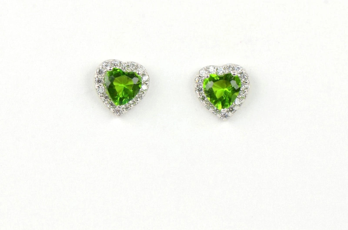 14k Solid White Gold Halo Heart Stud Earrings