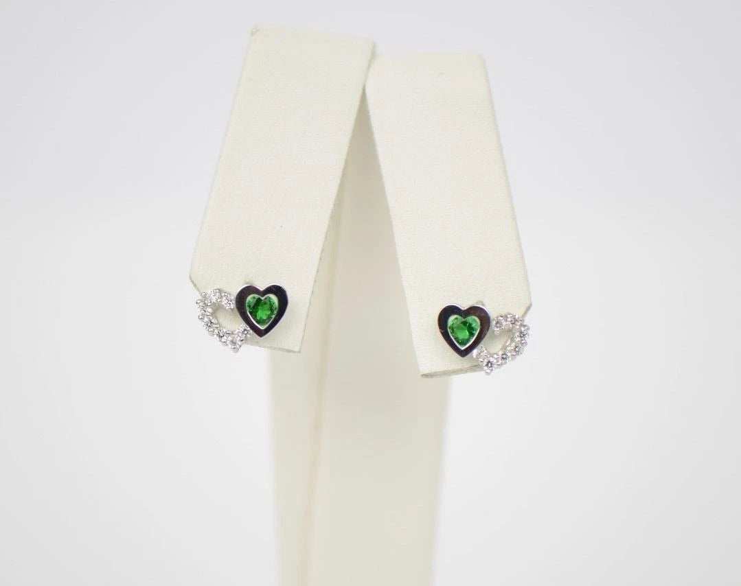 14K White Gold Double Heart Earrings