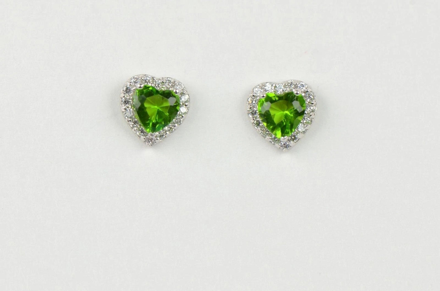 14k Solid White Gold Halo Heart Stud Earrings