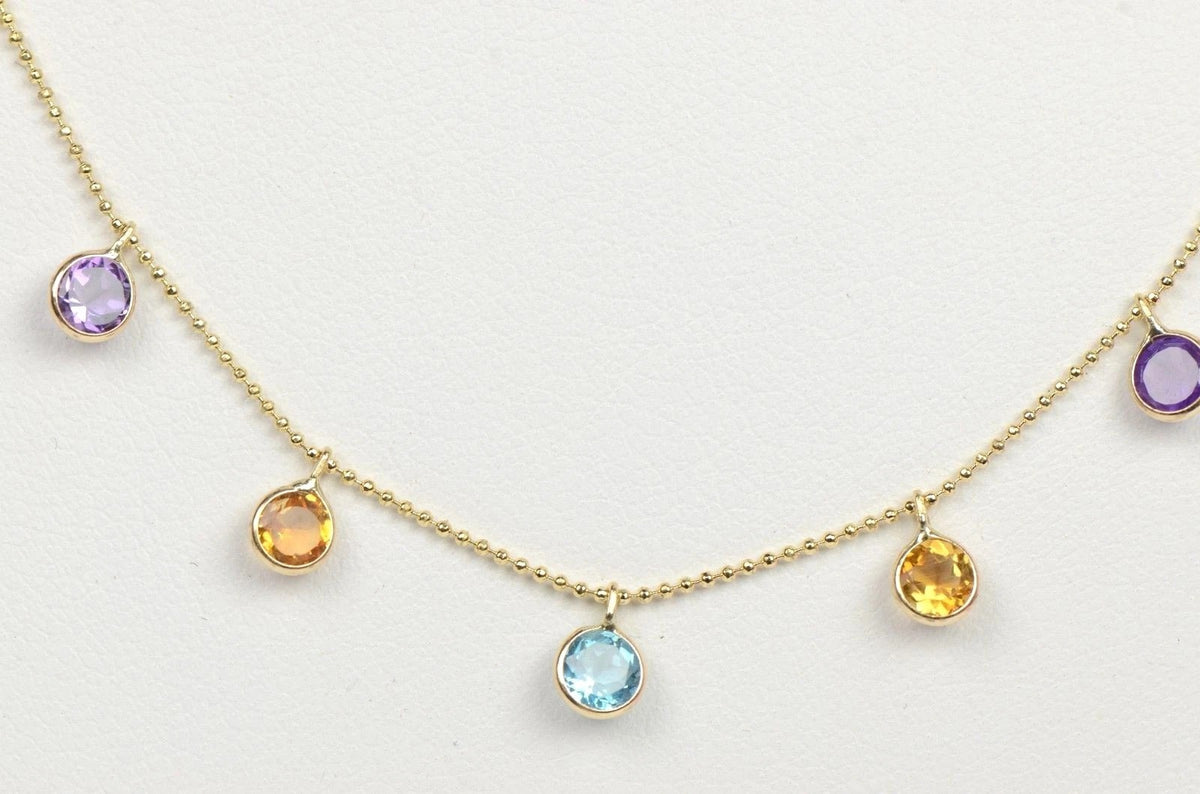 14k Yellow Gold Round Multi CZ by the yard 18" Cleopatra Necklace