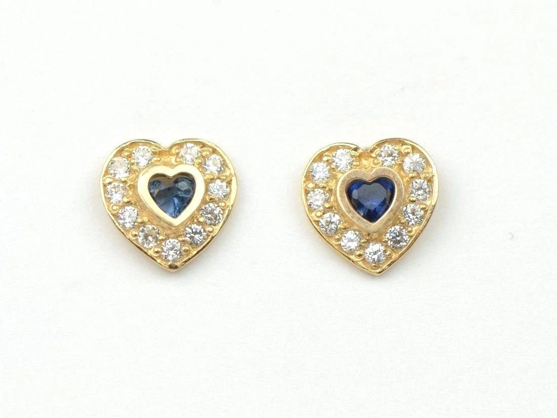 14K Yellow Gold Birthstone Heart with CZ Stud Earrings Screw Back