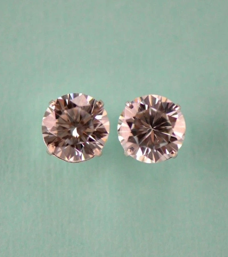 14k Heavy Basket White Gold Round AAA Quality CZ Stud with push back