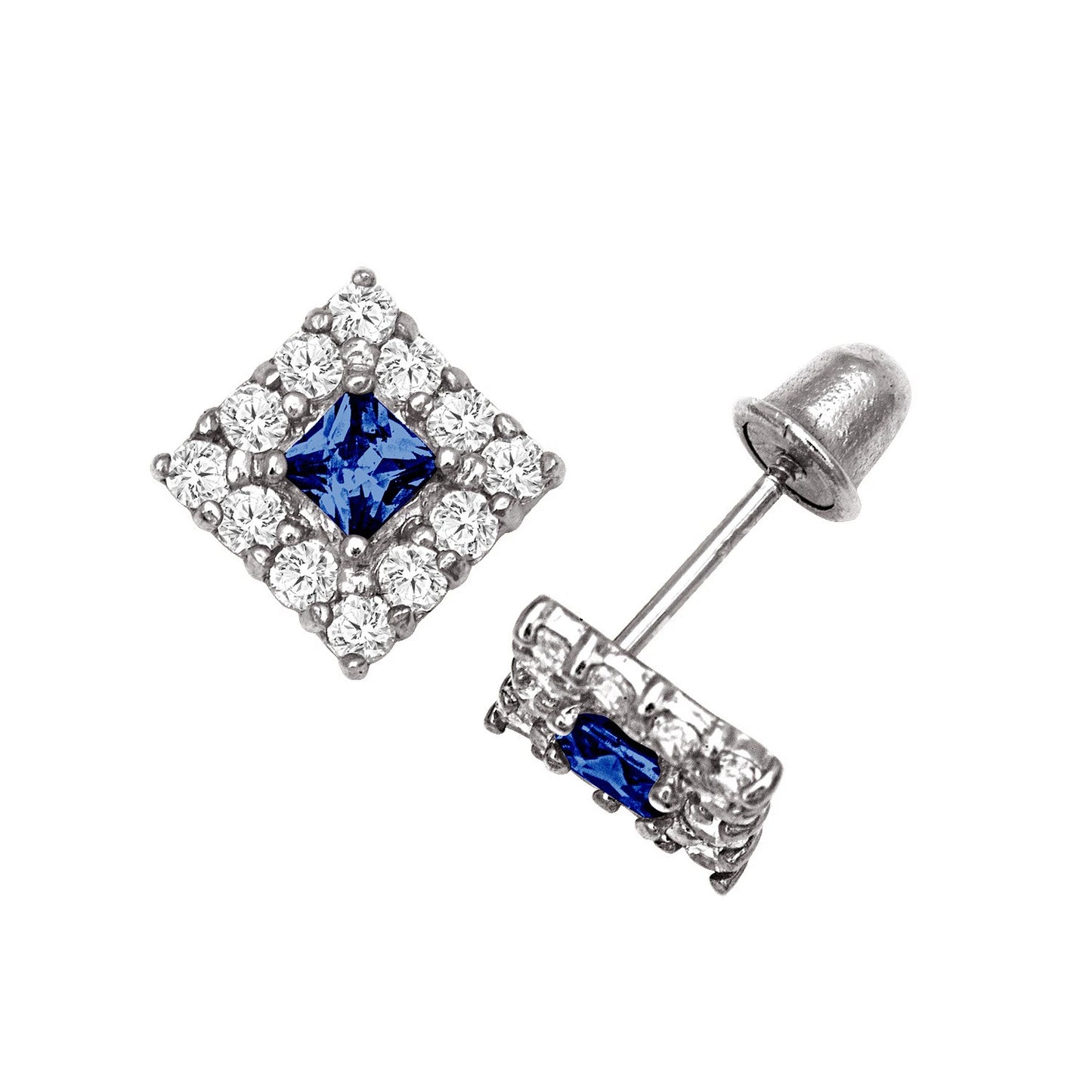 14k Yellow & White Gold CZ Birthstone Stud Screw Back Earrings for Women