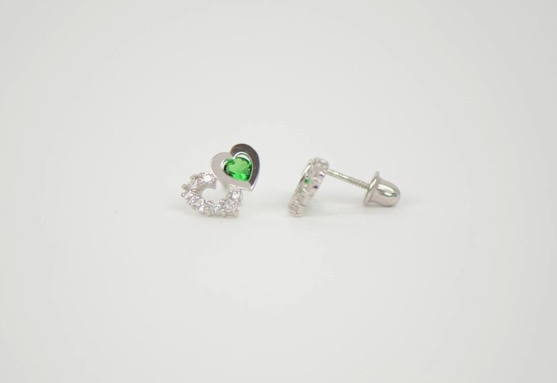 14K White Gold Double Heart Earrings