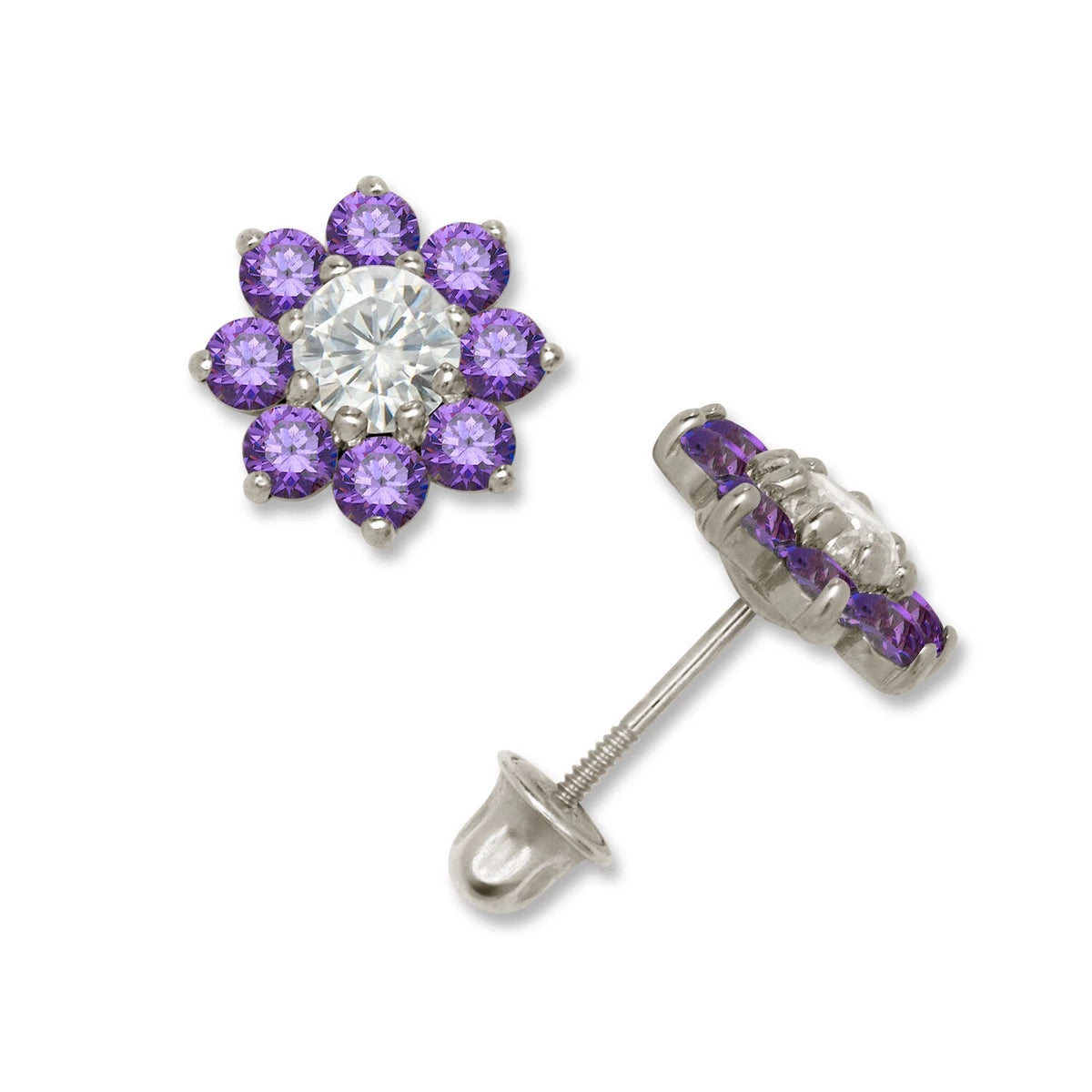 14K Yellow & White Gold Large Beautiful CZ Flower Stud Earrings for Women