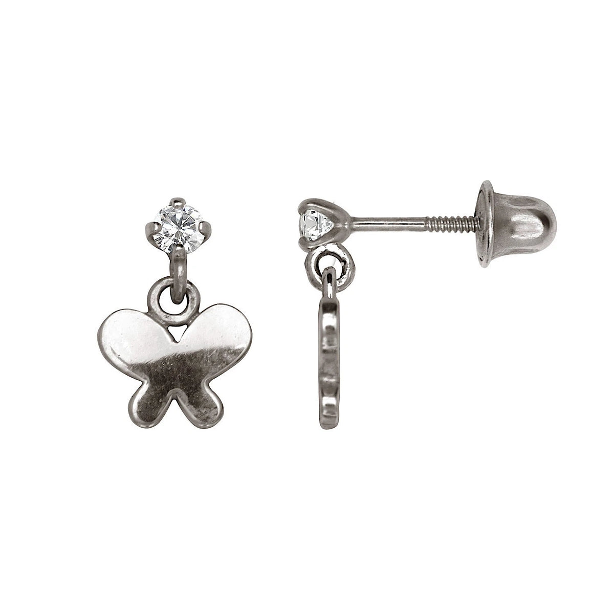 14K Yellow & White Gold CZ Butterfly Dangle Screw back Earrings for Women
